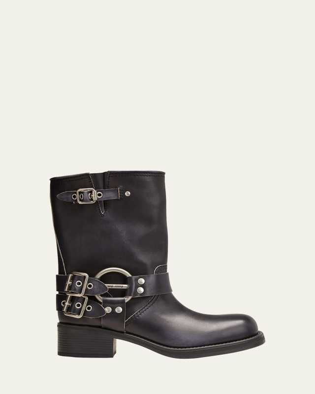 Leather Harness Buckle Biker Boots